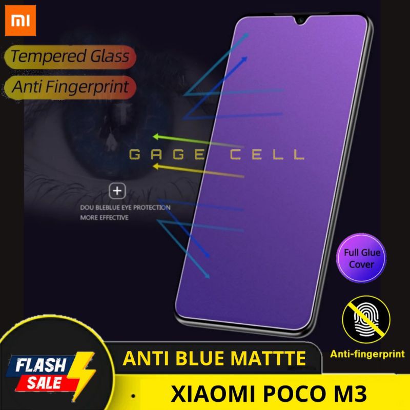 TEMPERED GLASS TG ANTI GORES BLUE MATTE LIGHT XAIOMI POCO M3 FULL LAYAR SCREEN PROTECTOR PREMIUM