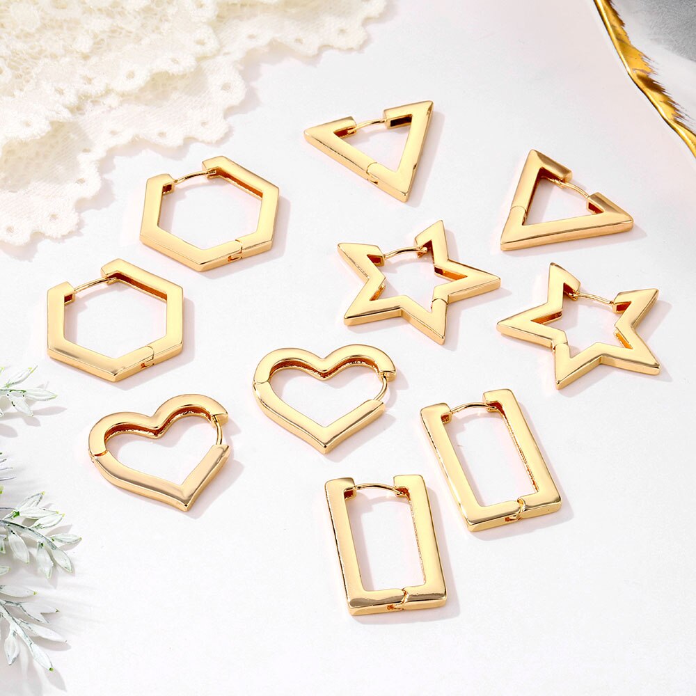 Anting Tusuk Gantung Statement Desain Geometri Warna Gold Gaya Trendy Untuk Wanita 2020