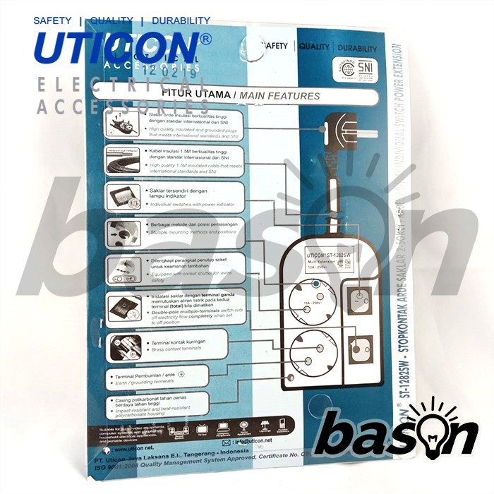 UTICON ST1282SW Power Extension - Stop Kontak 2Lubang 1.5 Meter dengan individual switch