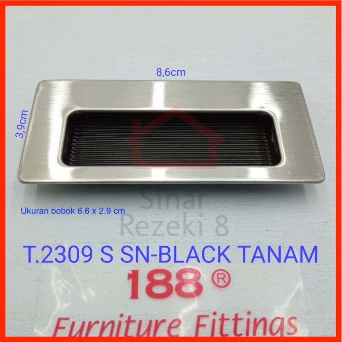 Tarikan Tanam 2309 SSN Black Hitam Kotak Handle Geser Tarikan Pintu Sliding Dapur Kabinet