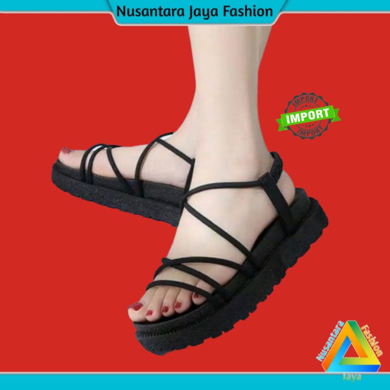TERLARIS Sandal Wanita Kekinian - Sandal Gladiator - Sandal Balance 1991 1990-Hitam Gladiator