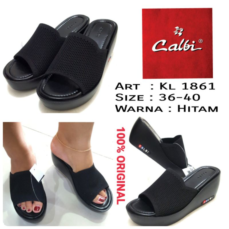 SANDAL WEDGES WANITA ORIGINAL CALBI 100%ORIGINAL WARNA HITAM KL1861 RINGAN NYAMAN DIPAKAI TERMURAH