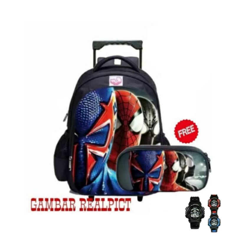 Troly Ransel Roda Avengers bonus Jam g-sock digital Tas Ransel Troly anak sekolah