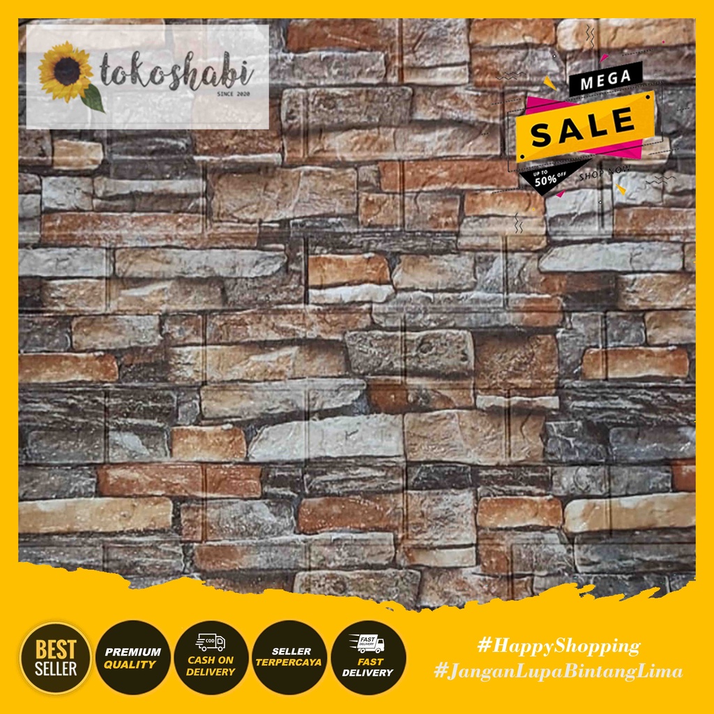 Wallfoam Sticker 3D Modern Foam Wallpaper Dinding Karakter Motif Batu Alam-Batu Alam Orange