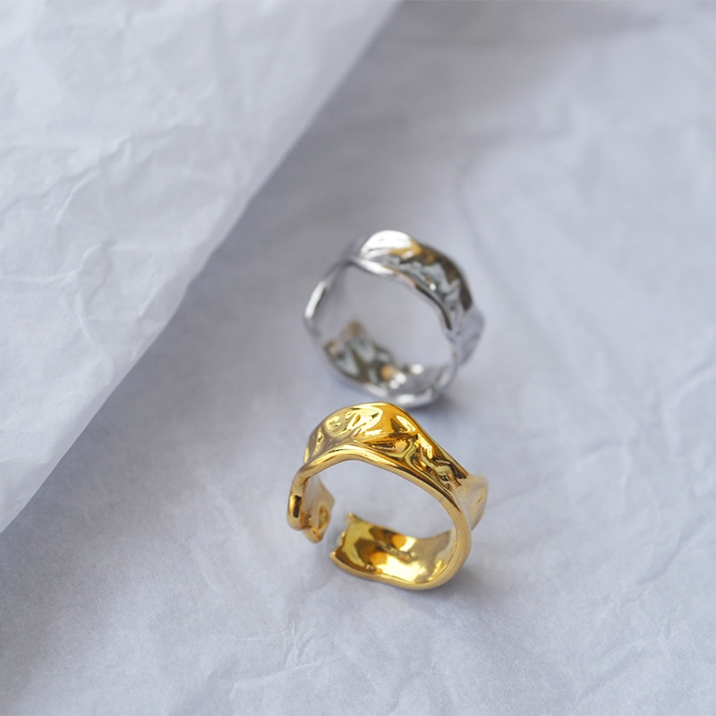 Cincin Lebar Model Terbuka Asimetris Handmade Gaya Eropa Untuk Wanita