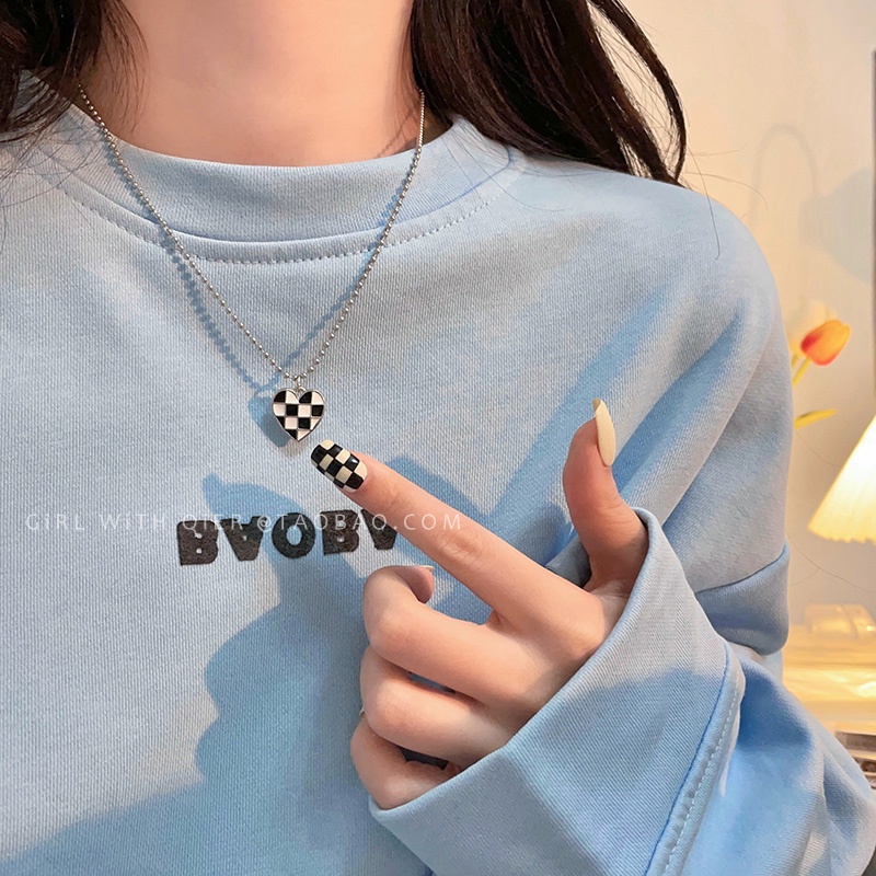 IFYOU Kalung Choker Desain Hati Warna Hitam Dan Putih Gaya Korea Untuk Wanita
