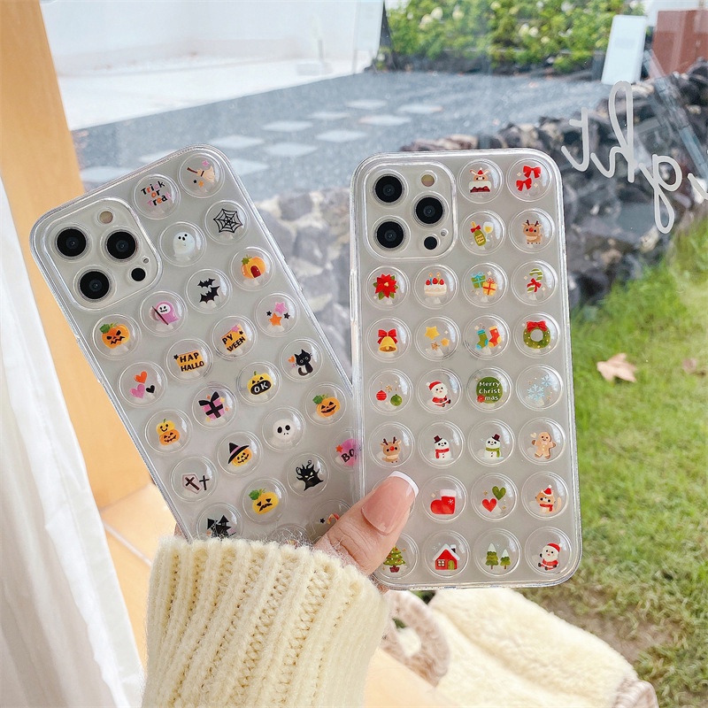 Soft Case TPU Bening Cover Belakang Motif Kartun Natal Halloween 3D Untuk iPhone 13 13 Pro 13 Pro Max