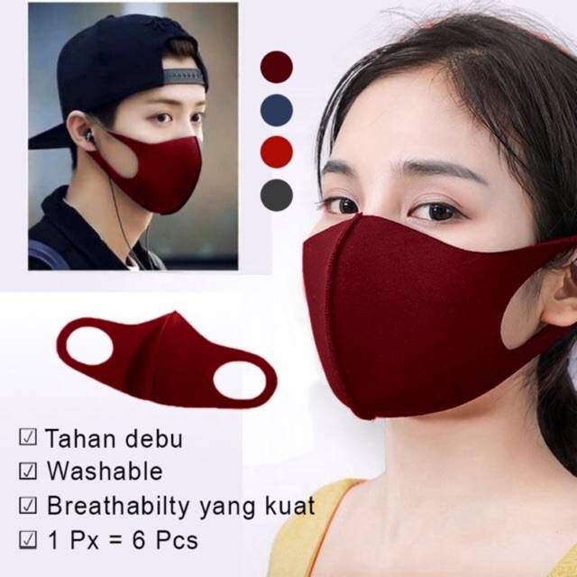 Masker korea fashion bahan SCUBA IMPORT PREMIUM real pict anti virus-bakteria bisa dicuci ulang