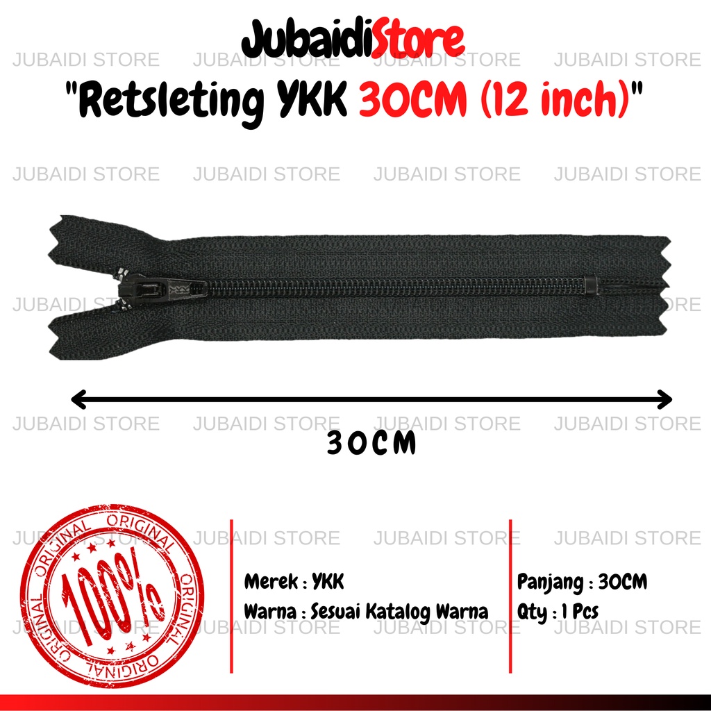 Retsleting Zipper Ykk Model Biasa 30CM Pcs