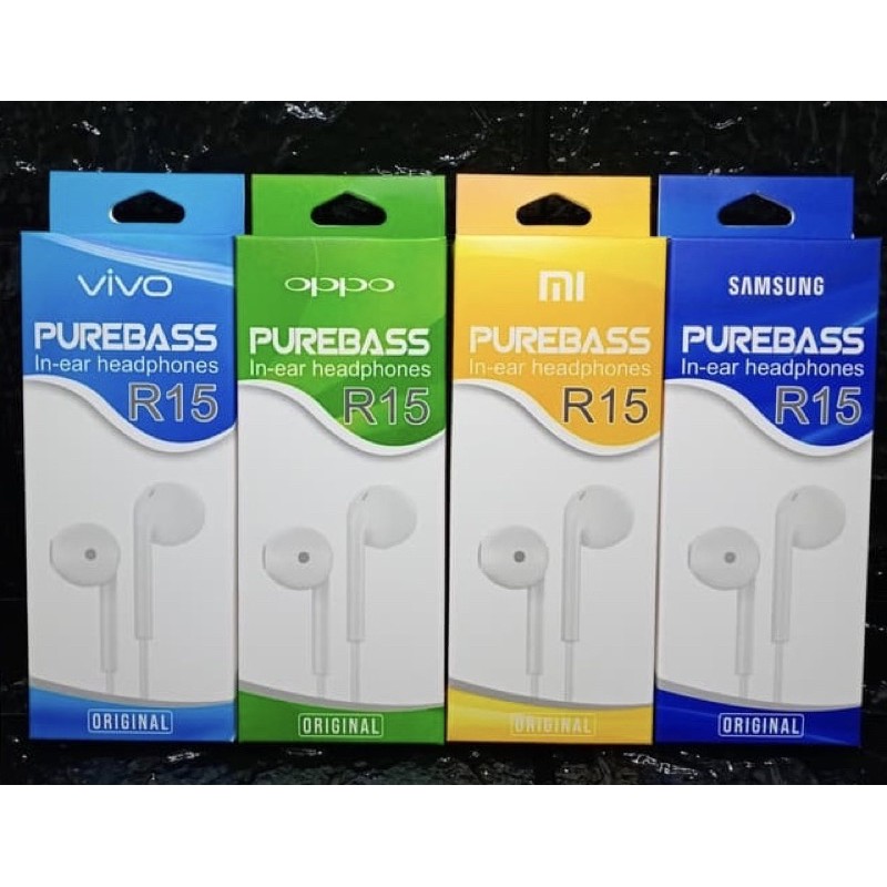 HEADSET PURE BASS R15 HF BRANDED SAMSUNG MI OPPO VIVO PACKING IMPORT