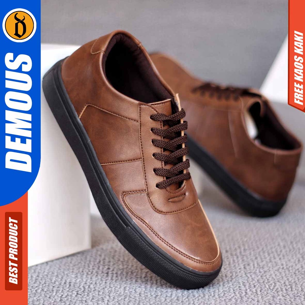 DEMOUS AUGT Sepatu Kasual Sneakers Casual Kulit Pu Hitam