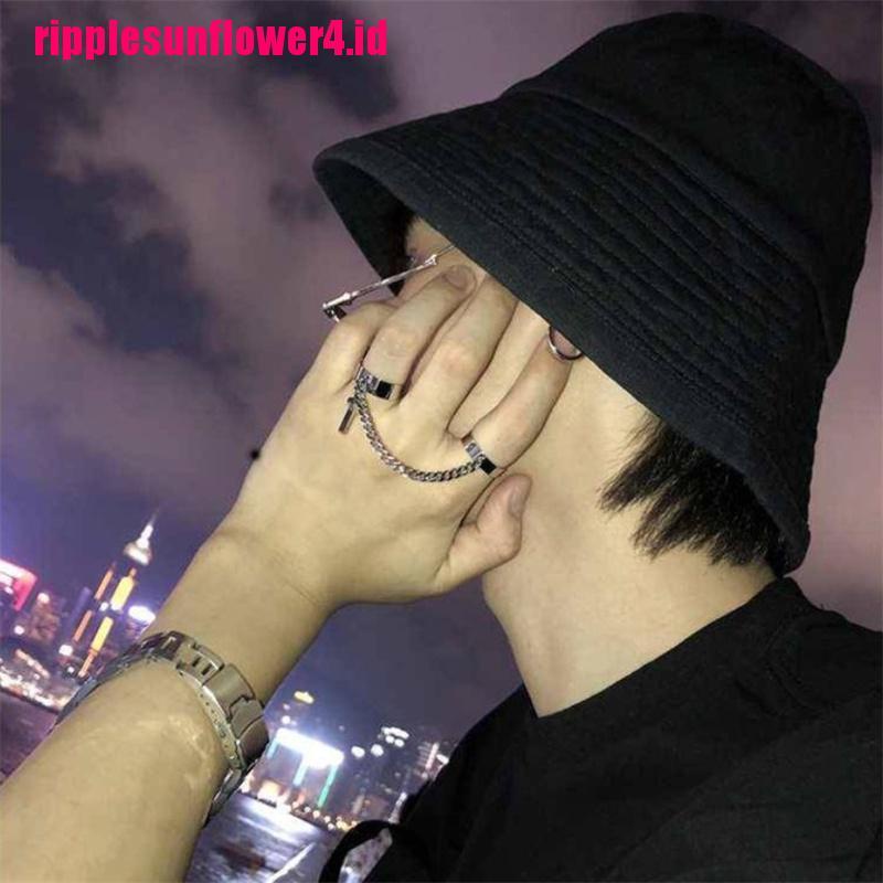 Cincin Rantai Salib Bahan Titanium Steel Gaya Hip Hop Untuk Pria