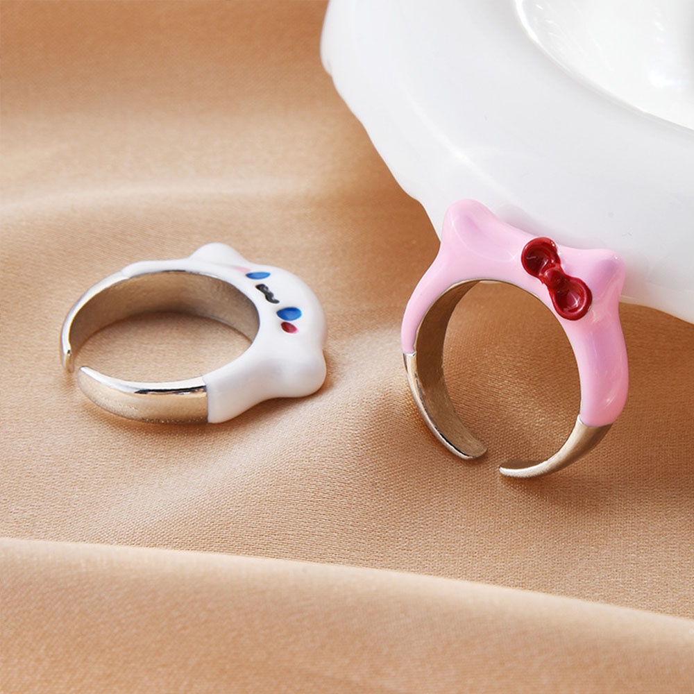 1pc Cincin Model Terbuka Desain Telinga Kucinganjing Kartun Warna Putihpink Untuk Wanita
