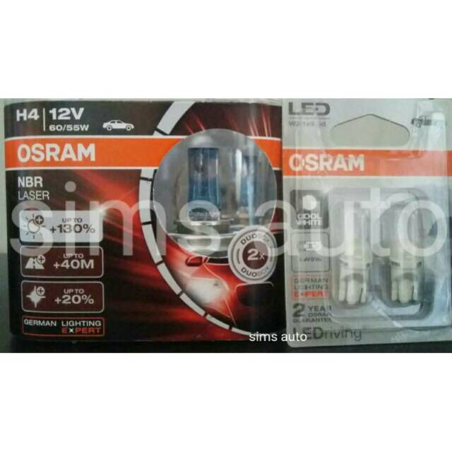 Osram paket H4 NBR Laser ( NBL ) 12V 60/55W & Led T10 12V 0,5W