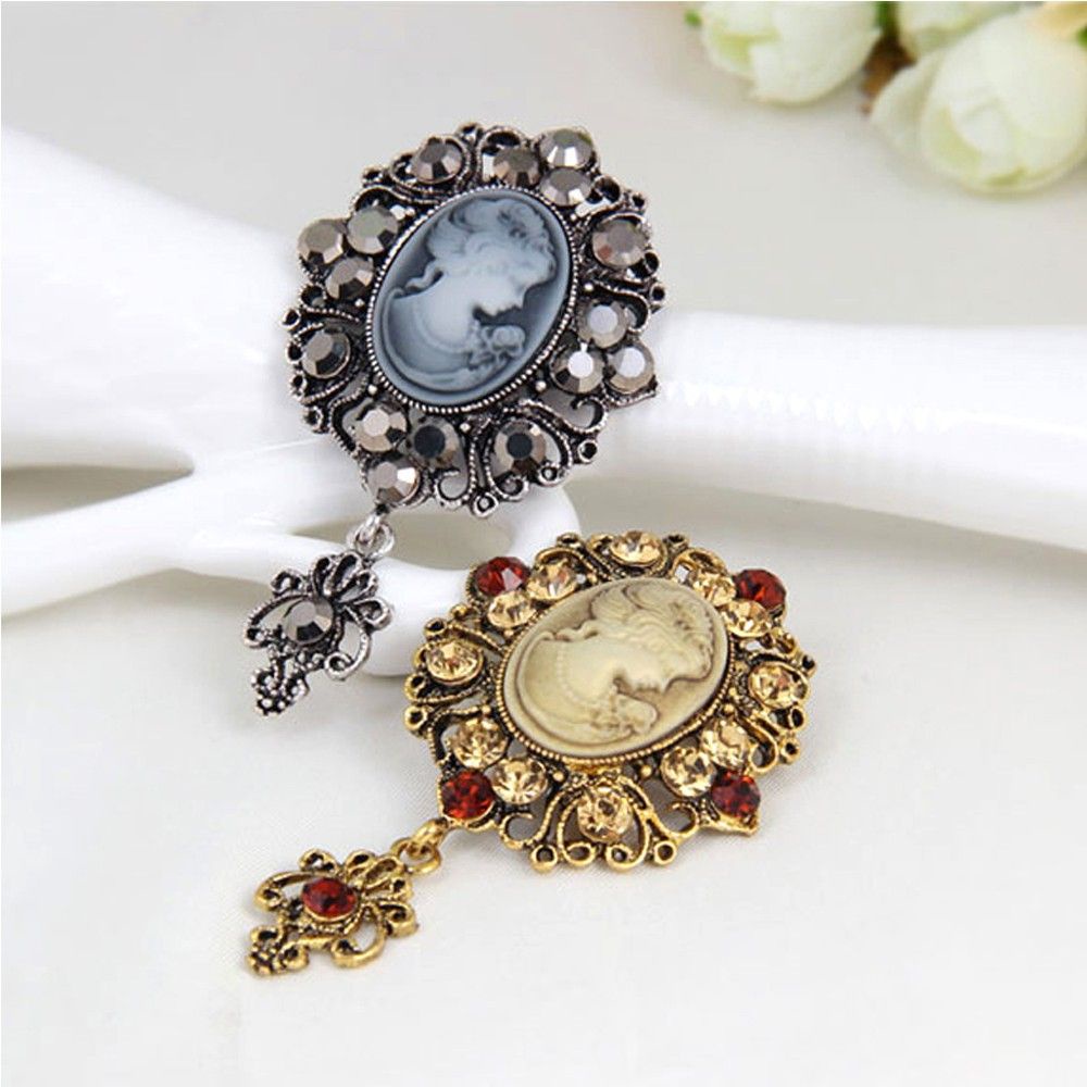 Needway  Crystal Pin Brooch Antique Victorian Stone Cameo Brooch Flower Princess Wedding Party Used for Jewellery Gift Vintage Women Pendant/Multicolor