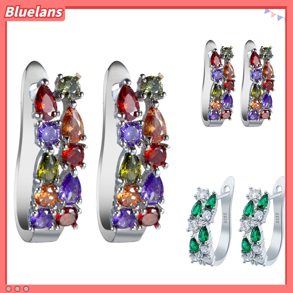 Anting Stud Cubic Zirconia Zamrud Tiruan Multicolor Untuk Wanita