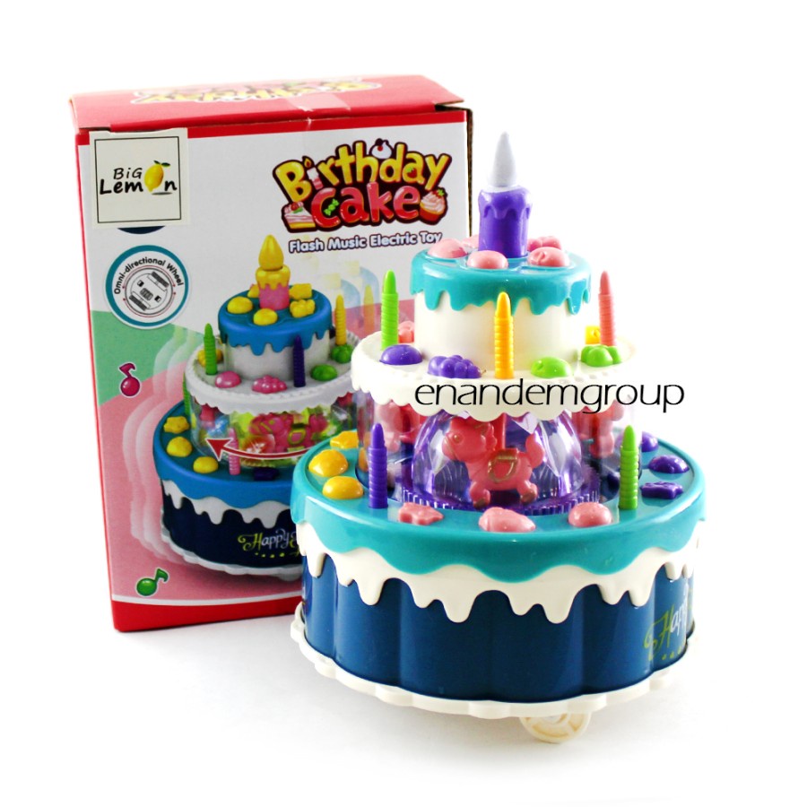 Mainan Anak Kue Ulang Tahun Benyanyi Bergerak Lampu LED
