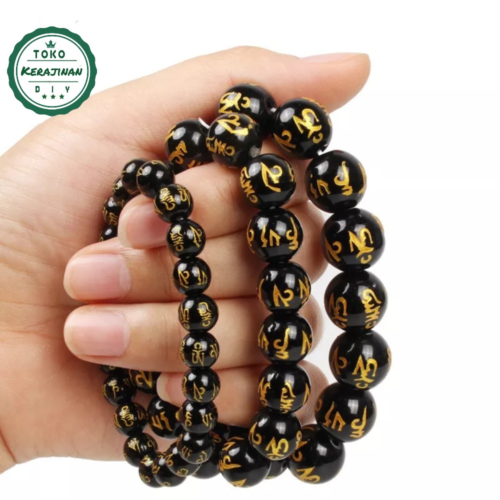 Gelang Batu Tibet Mantra Obsidian Feng Sui Gelang Keberuntungan