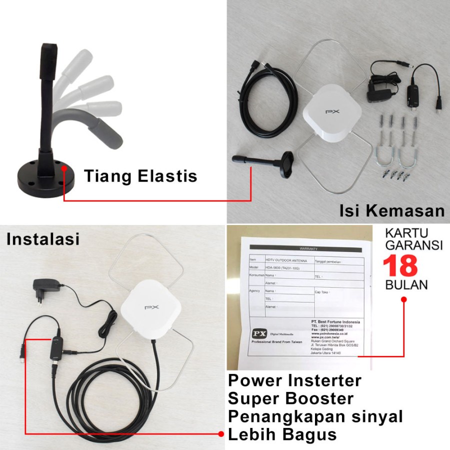 Antena TV Digital Analog PX HDA-5600 Kabel 12M Booster Indoor-Outdoor