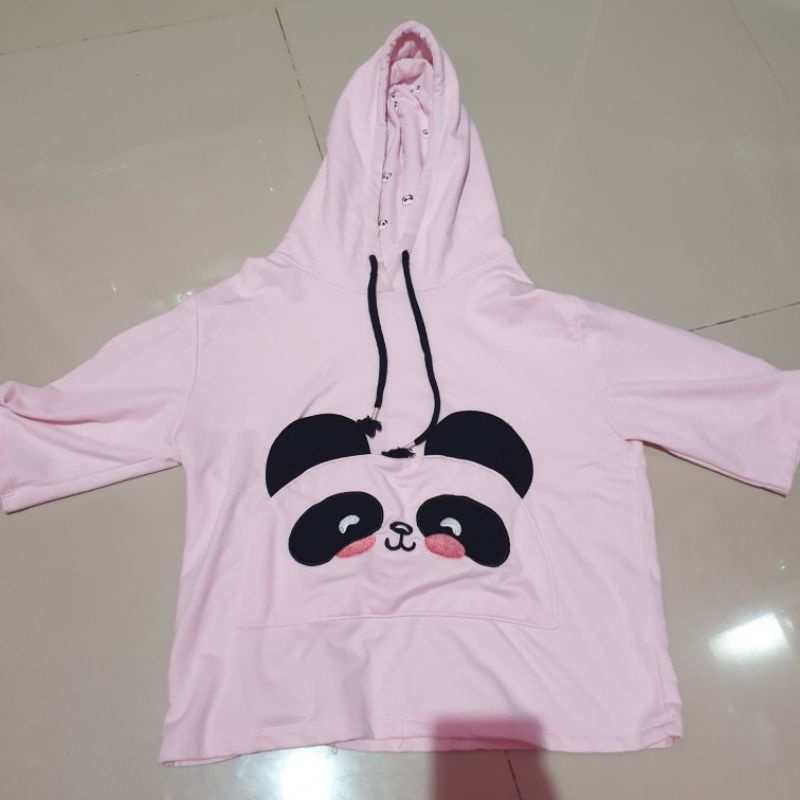 Hoodie lengan pendek Lucu Wanita || Hoodie lengan pendek panda [ READY STOCK ]