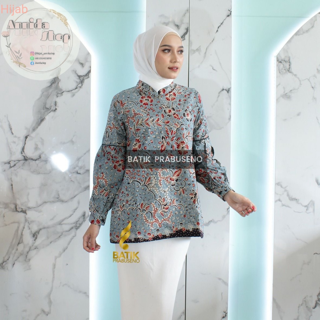 Kemeja atasan Batik Prabuseno - RENATA Tunik Batik Perempuan Lengan Panjang Tradisional