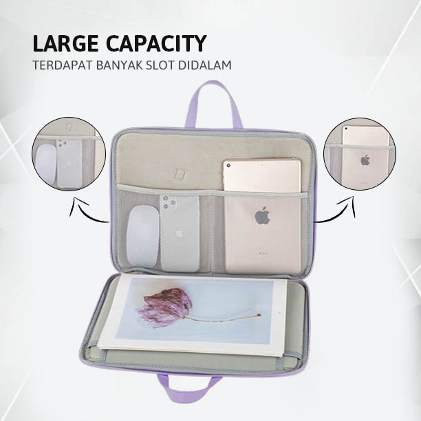 Sleeve Pouch Sarung Tas Bag Case Ipad Tab Tablet Macbook Air Pro Laptop Asus Acer Lenovo HP Huawei 11 12 13 14 15 inch Motif Gambar Kartun Cartoon Bear Beruang Warna Ungu Purple Lilac Cute Murah Korean Model Jinjing Tali Strap Waterproof Tahan Air