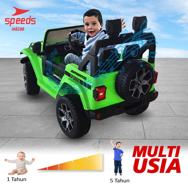 Mobil Aki Mainan SPEEDS Jeep Anak Offroad Remote Control Ride On Car Rubicon Super Car M8288-1