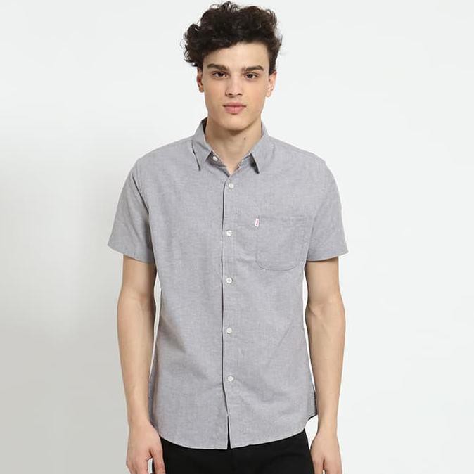 Edwin Jeans Oxford Shirt Lengan Pendek Oxford Grey - Abu-abu Muda, M