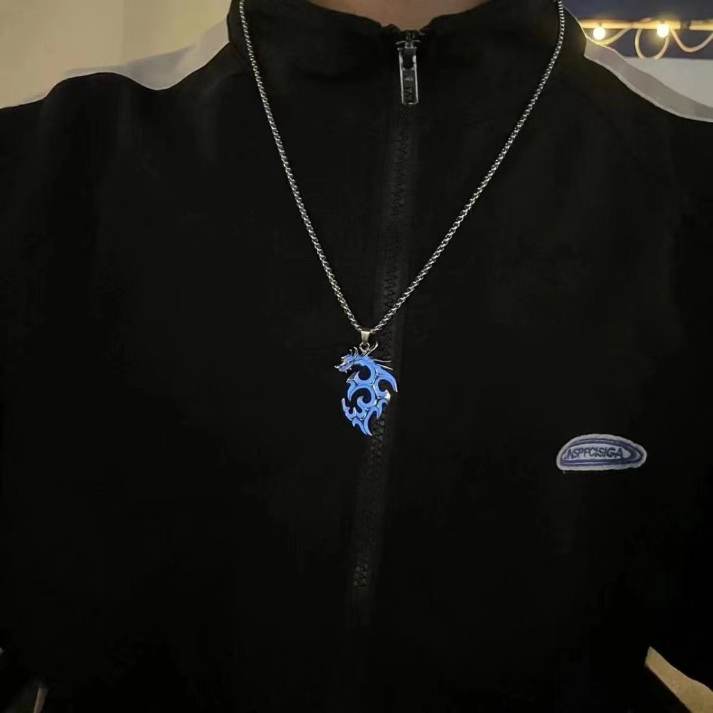 Kalung Liontin Naga Api Luminous Gaya Korea Untuk Pria