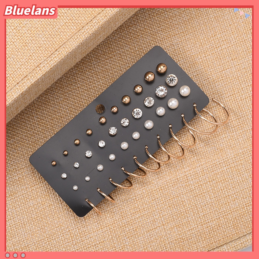 40pcs / Lembar Anting Stud Bentuk Bulat Aksen Mutiara Tiruan Bahan Cubic Zirconia Untuk Wanita