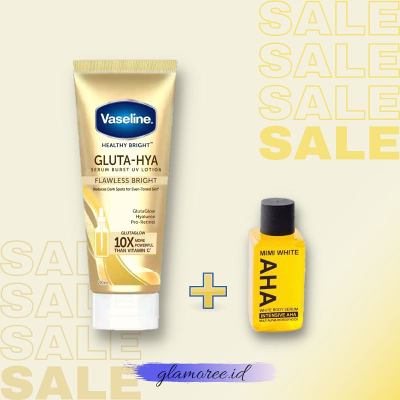[COMBO WHITENING] Vaseline Gluta Hya Flawless Bright 200ml + MIMI WHITE AHA Body Serum 30ml
