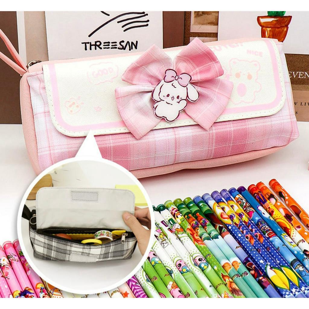 TXS09 Korean Pen Pencil Case Ribbon Cute Kotak Tempat Pensil Box TKM