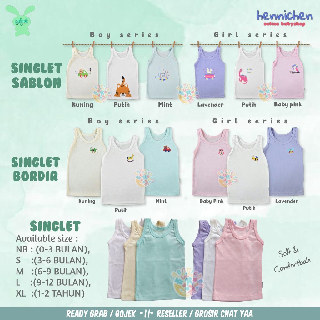 3 PCS ARUCHI Singlet kutung Kaos Dalam Bayi / SINGLET SPRING / SINGLET SUMMER GIRL BOY BAJU ANAK / BAJU BAYI NEWBORN, S M L XL SNI