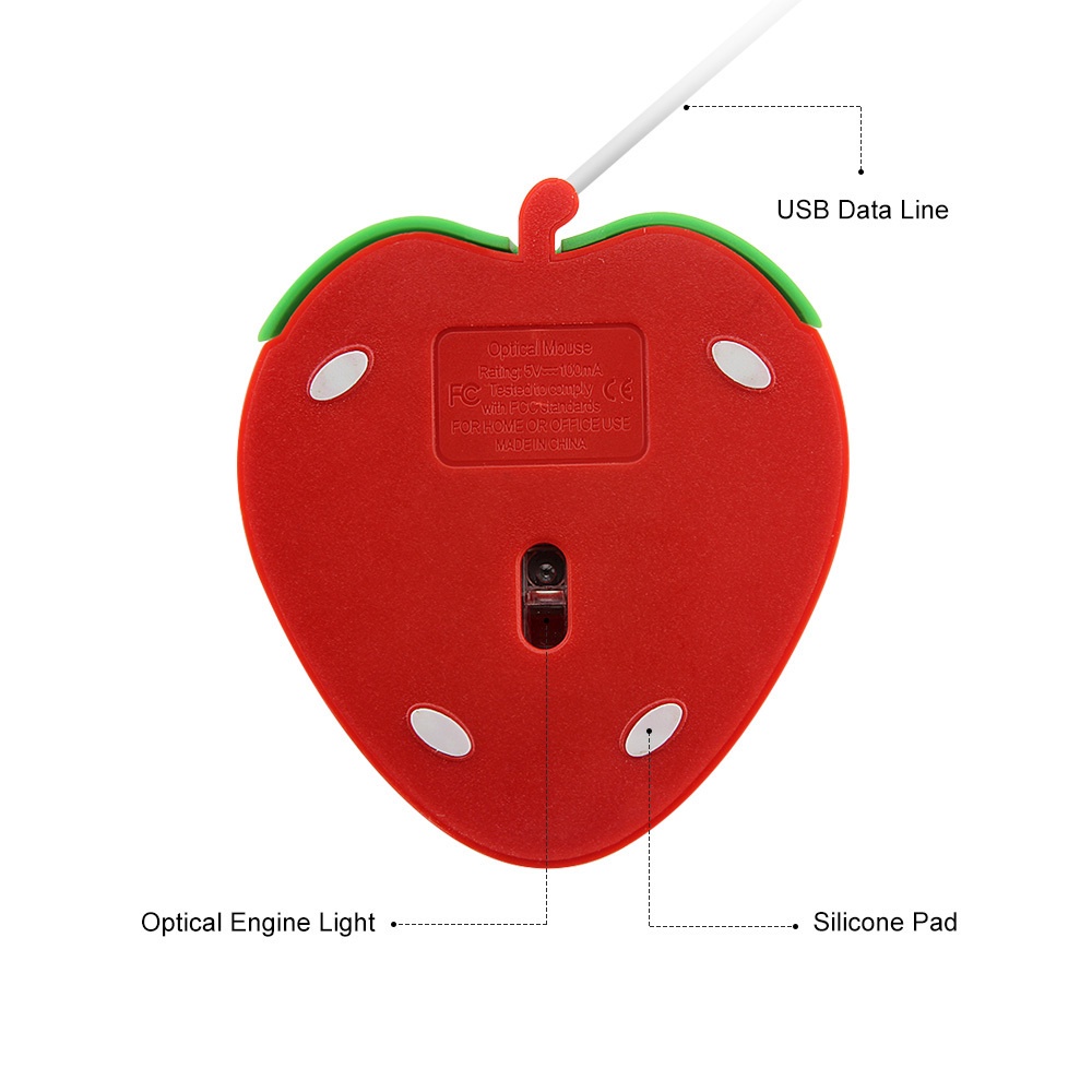 Mouse Wired Mouse Creative Cartoon Strawberry Shape Mouse Kabel DPI 800anak Belajar Mouse Komputer