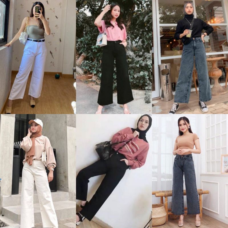 COD√ CELANA JEANS KULOT WANITA CELANA PANJANG SIZE 27-34 fb/JEANS KULOT HITAM PUTIH ABU