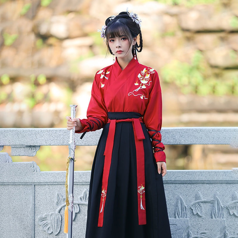 Daily improved Hanfu women's waist cross-collar ruqun Chinese style ancient costume student class cl