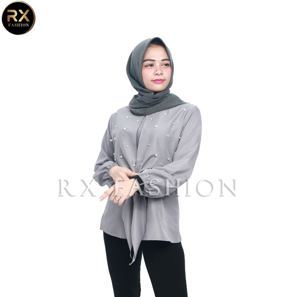 [12.12] Rx Fashion FABIOLA BLOUSE BAHAN TWISCONE + MUTIARA KOREA UKURAN FIT L 1FN