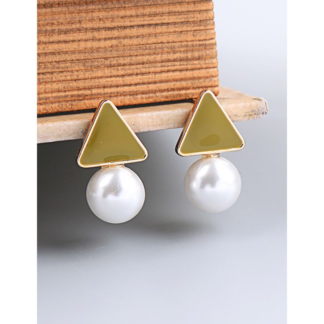 LRC Anting Tusuk Fashion S925 Sterling Silver Drop Oil Glaze Geometric Pearl Earrings F92067