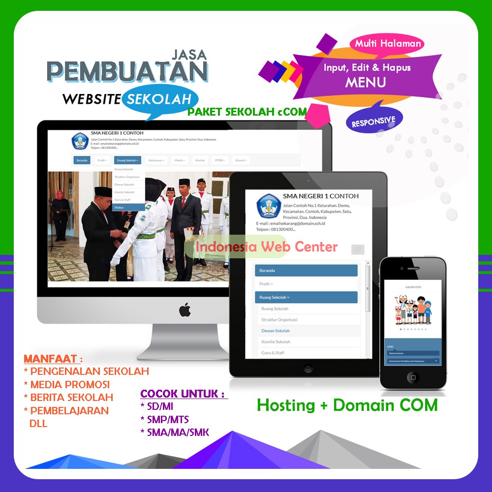 Jasa Pembuatan Website Sekolah Modern dan Responsive Free Domain COM  1 Tahun (Paket Sekolah cCOM)