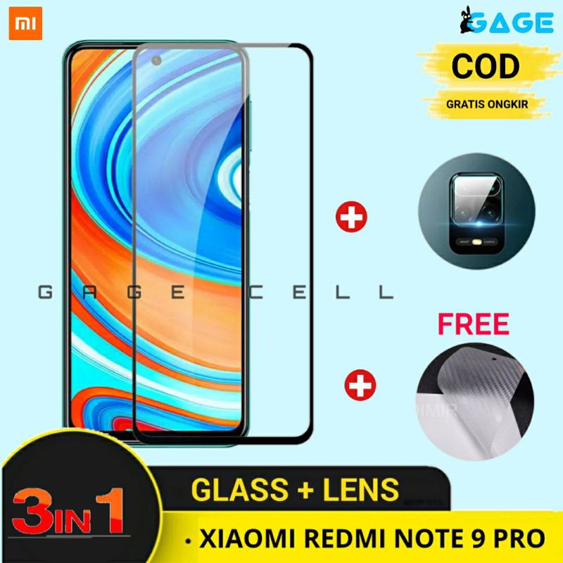 3IN1- Tempered Glass TG Anti Gores Full Layar Kamera Xiaomi Redmi Note 9 Pro Guard Screen Protector