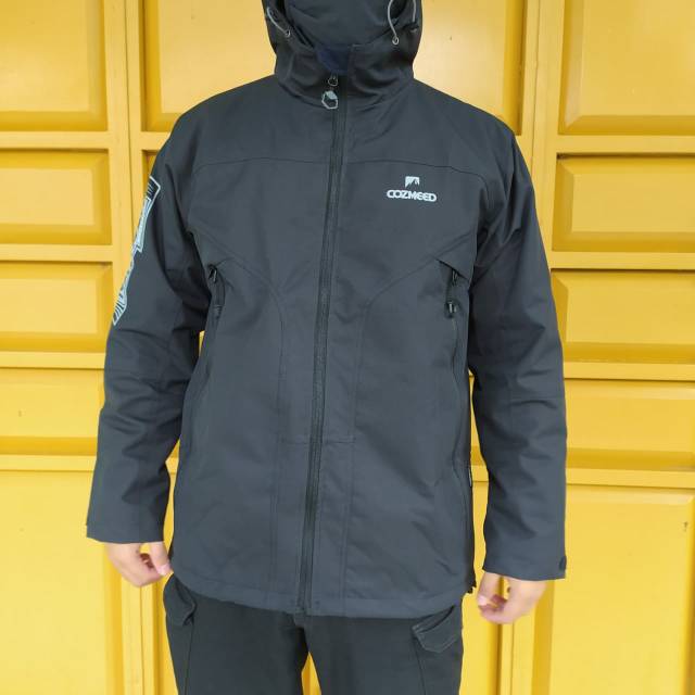 Jaket Gunung Outdoor Cozmeed Windbreaker Nathula Pria Keren Hitam Polos Taslan Tebal Polar Cowok