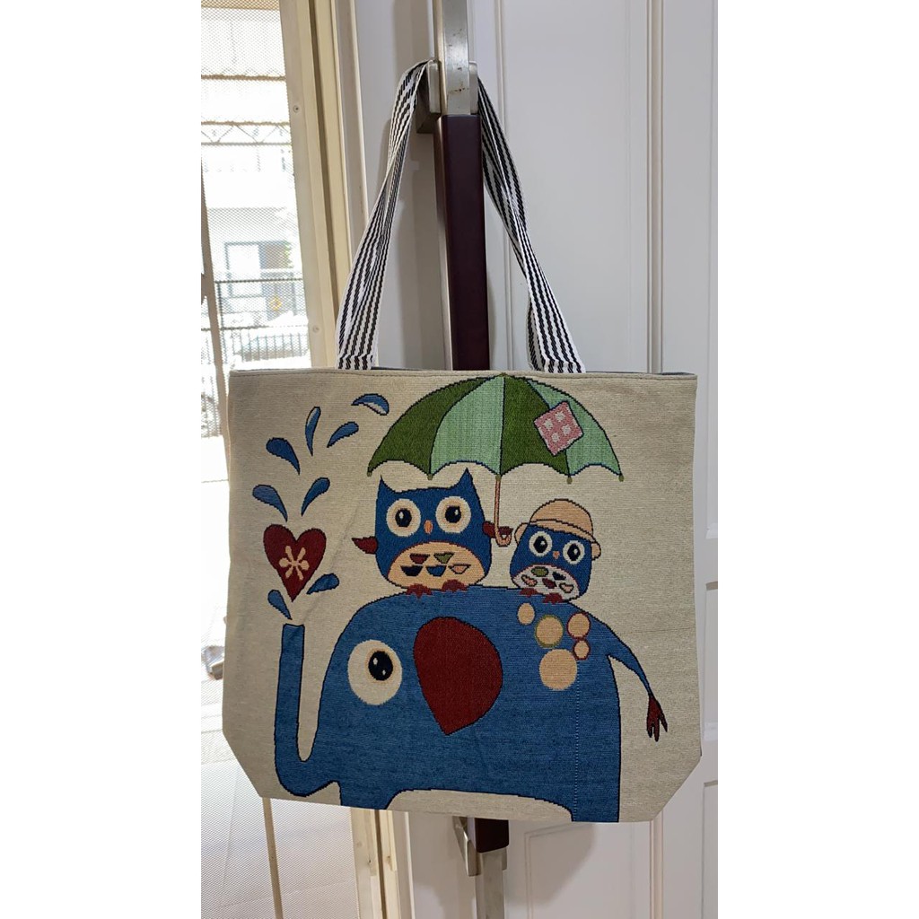 OS Tas Rajut Bordir Tote Bag Import Bahan Tebal Premium 3D