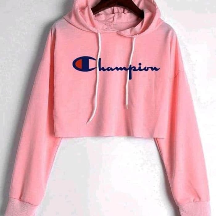 Baru 035 JAKET SWEATER HOODIE CROP WANITA PINK SALEM CHAMPION ESTER ThevaShop