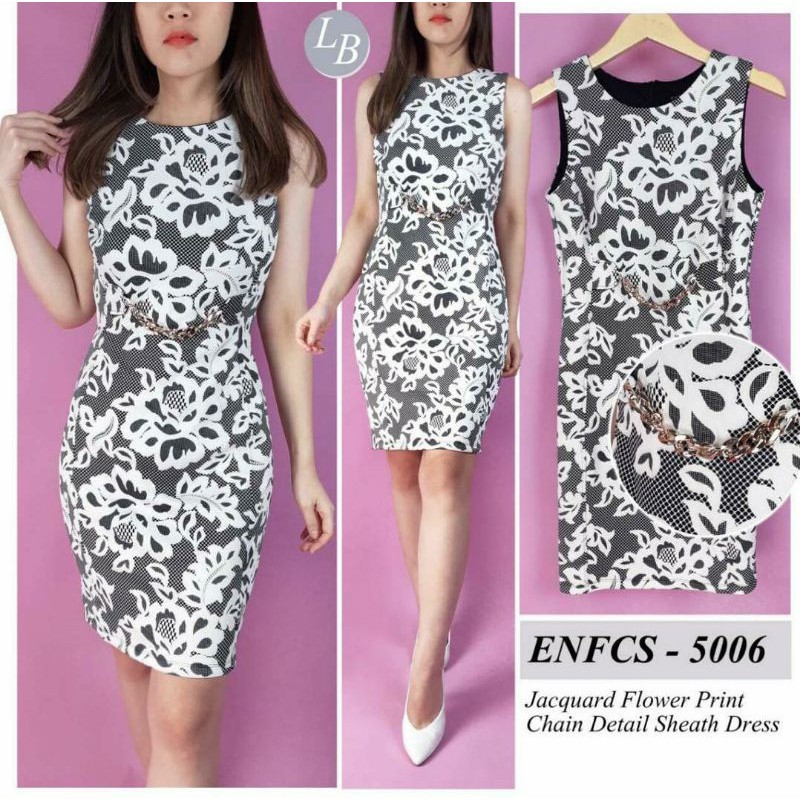 Enfocus jacquard flowerprint chain sheath dress