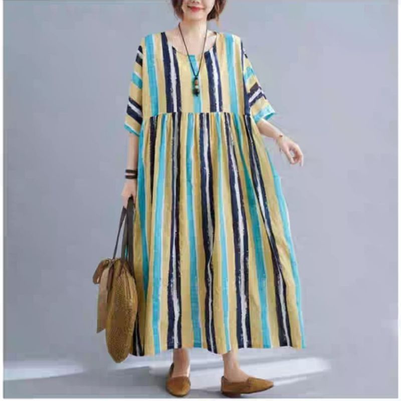 MDLV ~ 79005# Linevania Loose Dress Big Size Dress Oversize Fashion Import