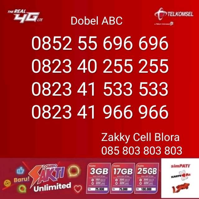 Nomor Cantik Telkomsel Dobel ABC Plus Sakti Combo Unlimited
