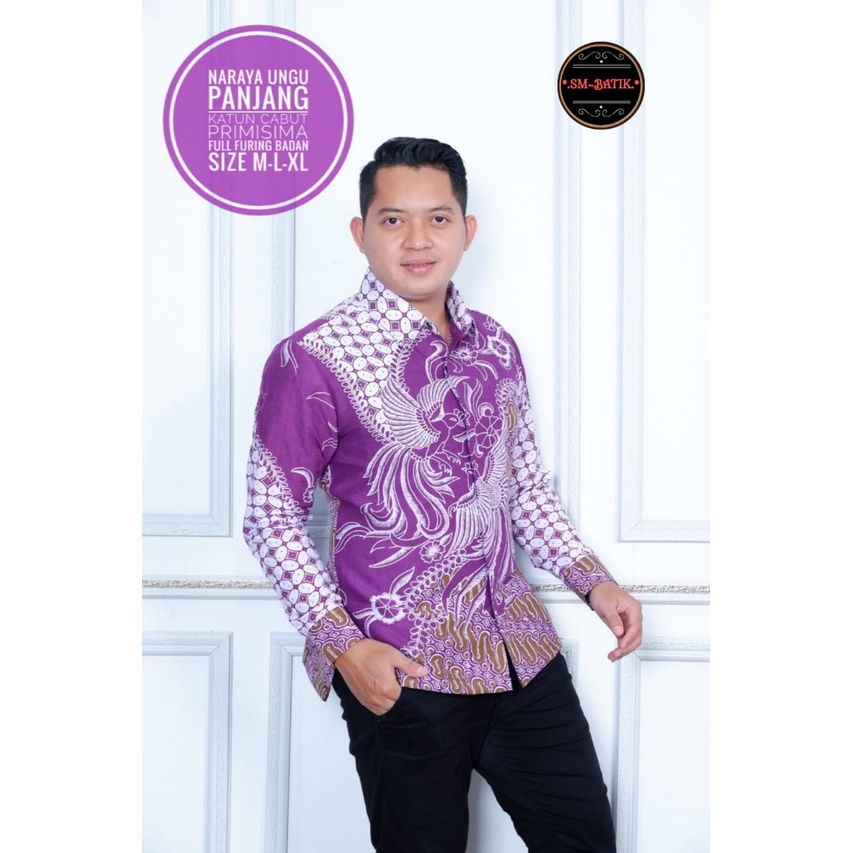 baju batik pria lengan panjang modern PREMIUM NARAYA UNGU LAVENDER PURPLE LILAC ORCHID VIOLET