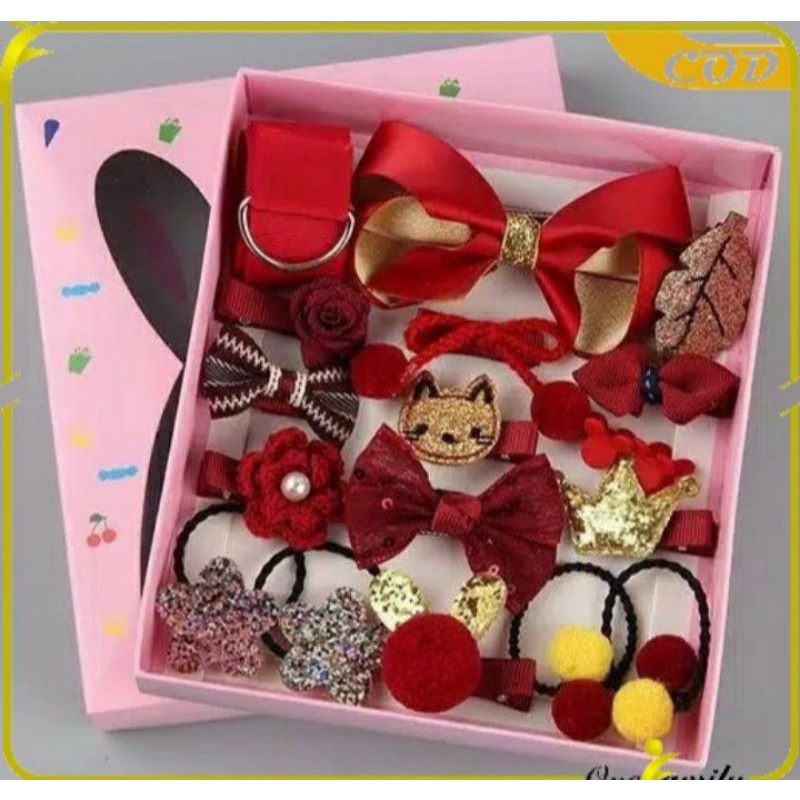 17Pcs Set Jepit Rambut anak import dengan box