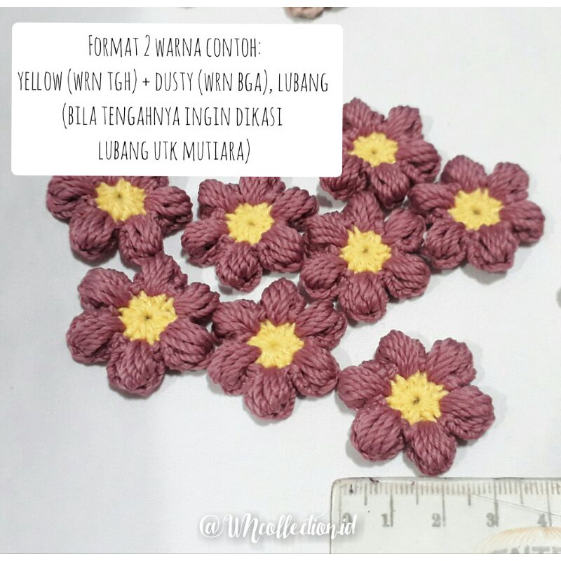 APLIKASI BUNGA PUFF MINI/ APLIKASI BUNGA RAJUT/ PATCH BUNGA RAJUT