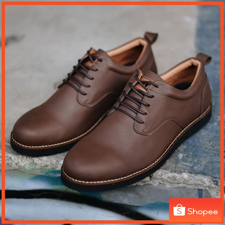 ALASKA BROWN - Sepatu Pantofel Pria Kasual Kulit Formal Casual Santai Kerja Kuliah - Pantopel Pria